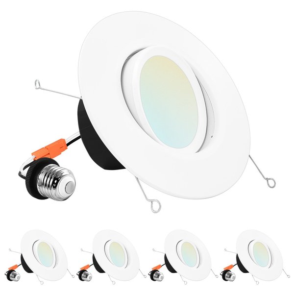 Luxrite 5/6 Inch Gimbal LED Recessed Can Lights 5 CCT Selectable 2700K-5000K 11W 1100LM Dimmable 4-Pack LR23043-4PK